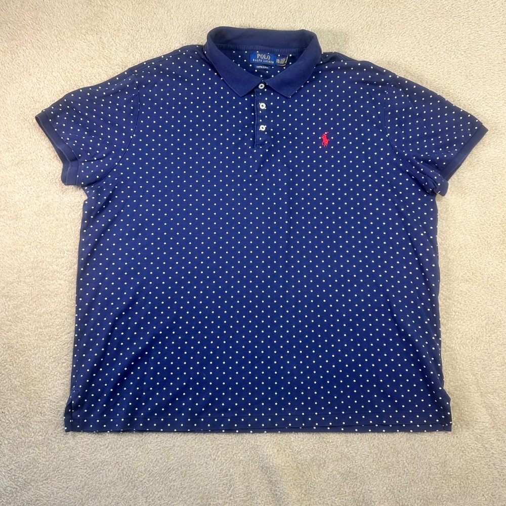 Polo Ralph Lauren Men's Custom Slim Fit Navy‎ Blue Polka Dot Polo Shirt XXL